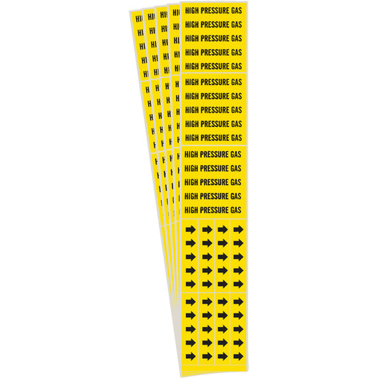 Brady "High Pressure Gas" Pipe Markers, Self-Adhesive, 2-1/4" H x 2-3/4" W, Black on Yellow