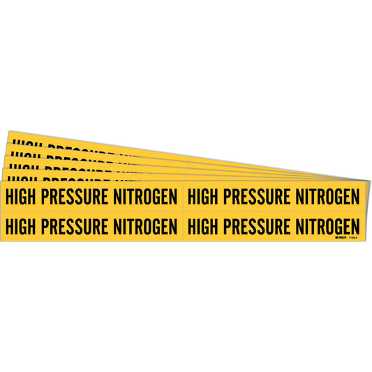 Brady "High Pressure Nitrogen" Pipe Markers, Self-Adhesive, 1-1/8" H x 7" W, Black on Yellow