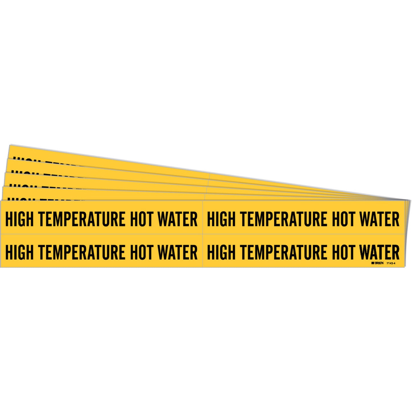 Brady "High Temperature Hot Water" Pipe Markers, Self-Adhesive, 1-1/8" H x 7" W, Black on Yellow
