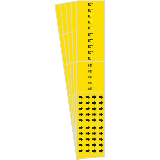 Brady "Hot" Pipe Markers, Self-Adhesive, 2-1/4" H x 2-3/4" W, Black on Yellow