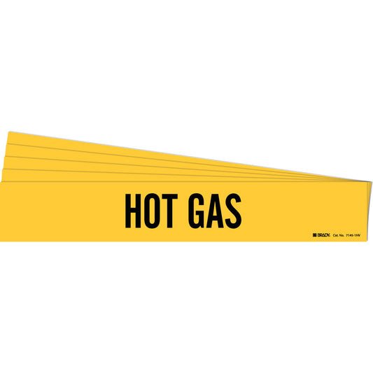 Brady "Hot Gas" Pipe Marker, Self-Adhesive, 4" H x 24" W, Black on Yellow