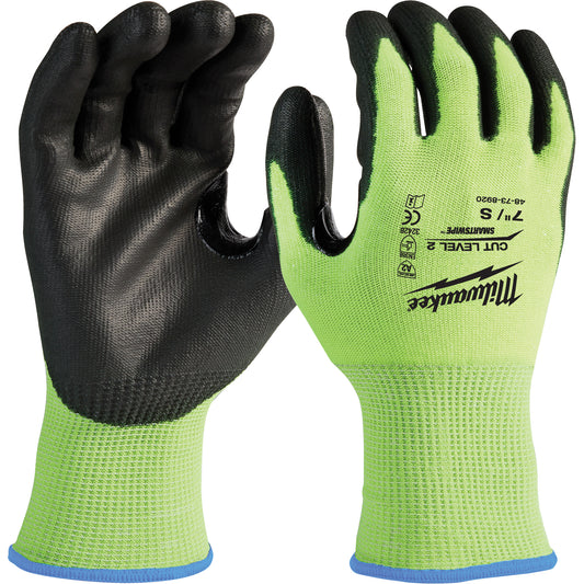 Milwaukee High-Visibility Cut-Resistant Gloves, Size Large, 15 Gauge, Nitrile/Polyurethane Coated, Polyethylene Shell, ANSI/ISEA 105 Level 2