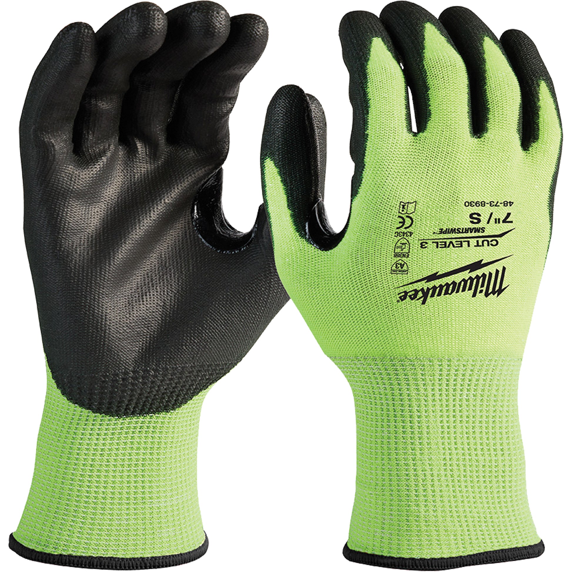 Milwaukee High-Visibility Cut-Resistant Gloves, Size Small, 15 Gauge, Nitrile/Polyurethane Coated, Polyethylene Shell, ANSI/ISEA 105 Level 3