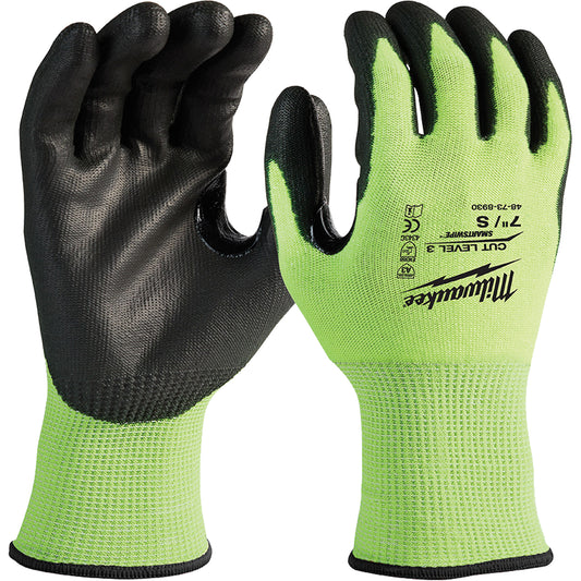 Milwaukee High-Visibility Cut-Resistant Gloves, Size Small, 15 Gauge, Nitrile/Polyurethane Coated, Polyethylene Shell, ANSI/ISEA 105 Level 3