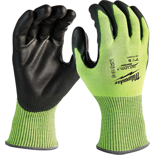 Milwaukee High-Visibility Cut-Resistant Gloves, Size Large, 13 Gauge, Nitrile/Polyurethane Coated, Polyethylene Shell, ANSI/ISEA 105 Level 4