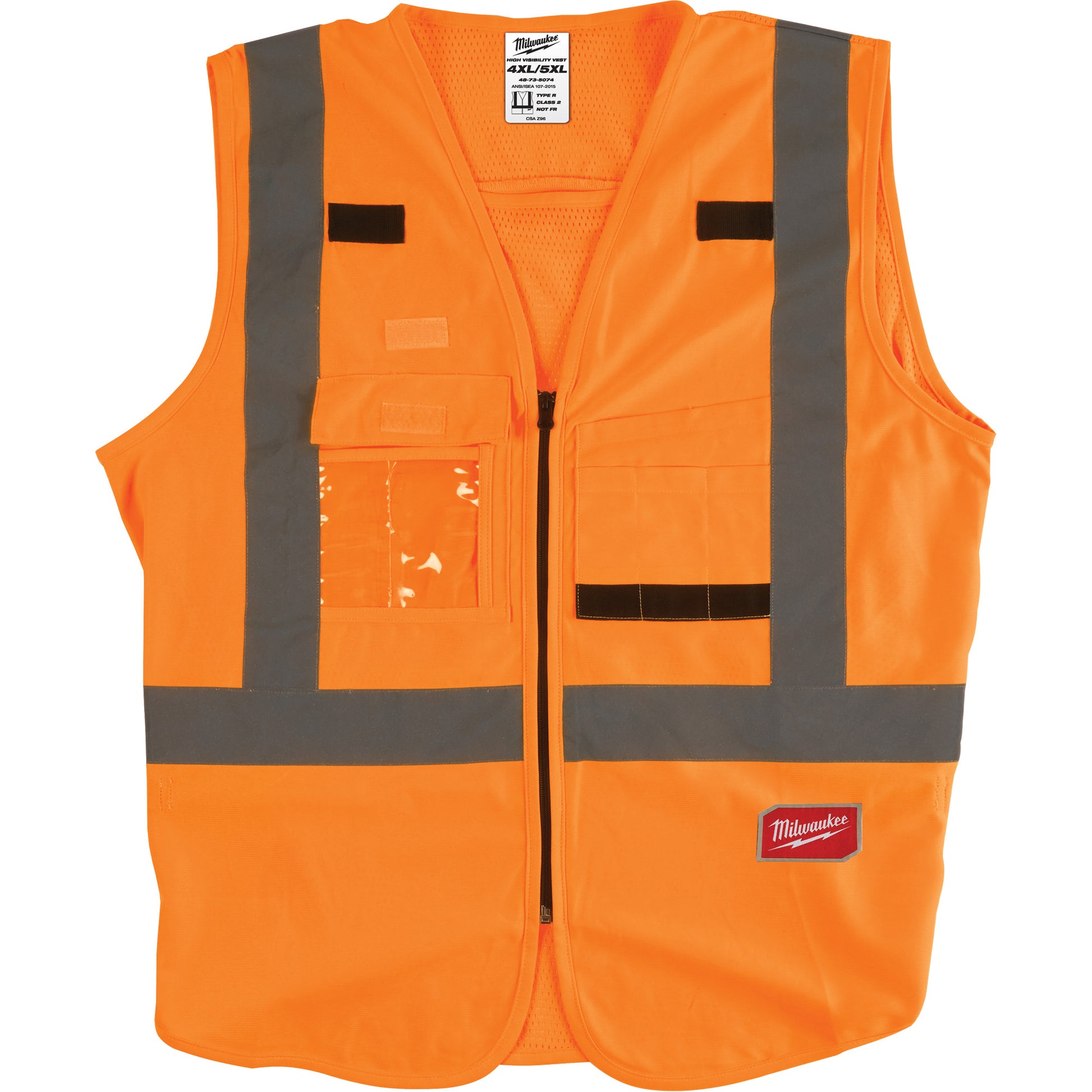 Milwaukee Safety Vest, High Visibility Orange, 4X-Large/5X-Large
