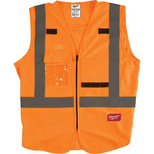 Milwaukee Safety Vest, High Visibility Orange, 4X-Large/5X-Large