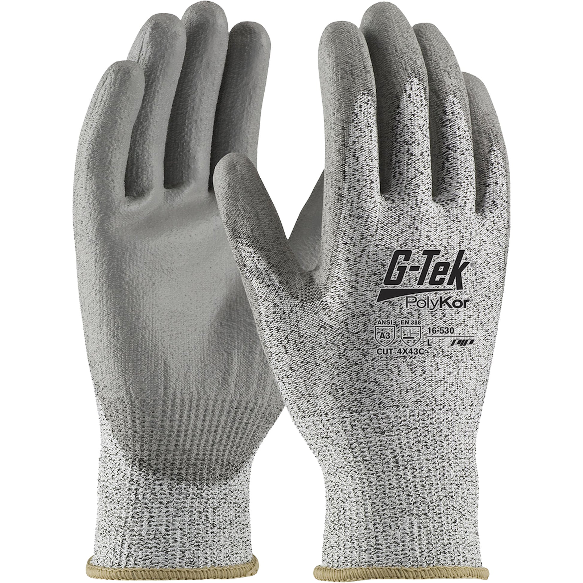 Protective Industrial Products G-Tek® PolyKor® Cut-Resistant Glove, Size Medium, 13 Gauge, Polyurethane Coated, Engineered Yarn Shell, ANSI/ISEA 105 Level 3