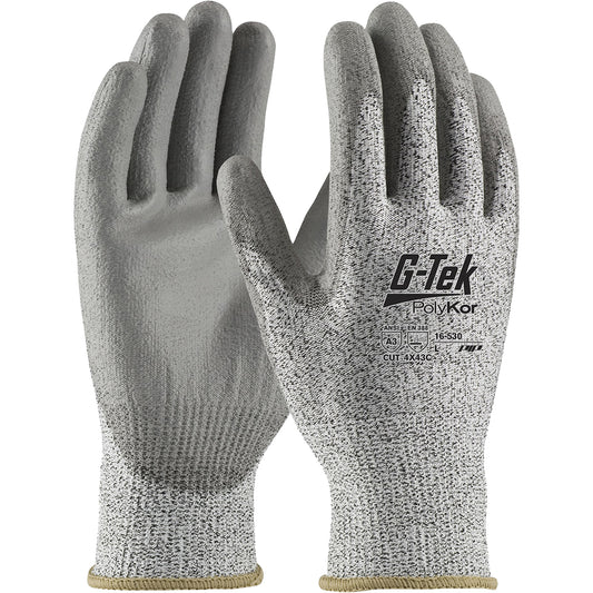 Protective Industrial Products G-Tek® PolyKor® Cut-Resistant Glove, Size Medium, 13 Gauge, Polyurethane Coated, Engineered Yarn Shell, ANSI/ISEA 105 Level 3