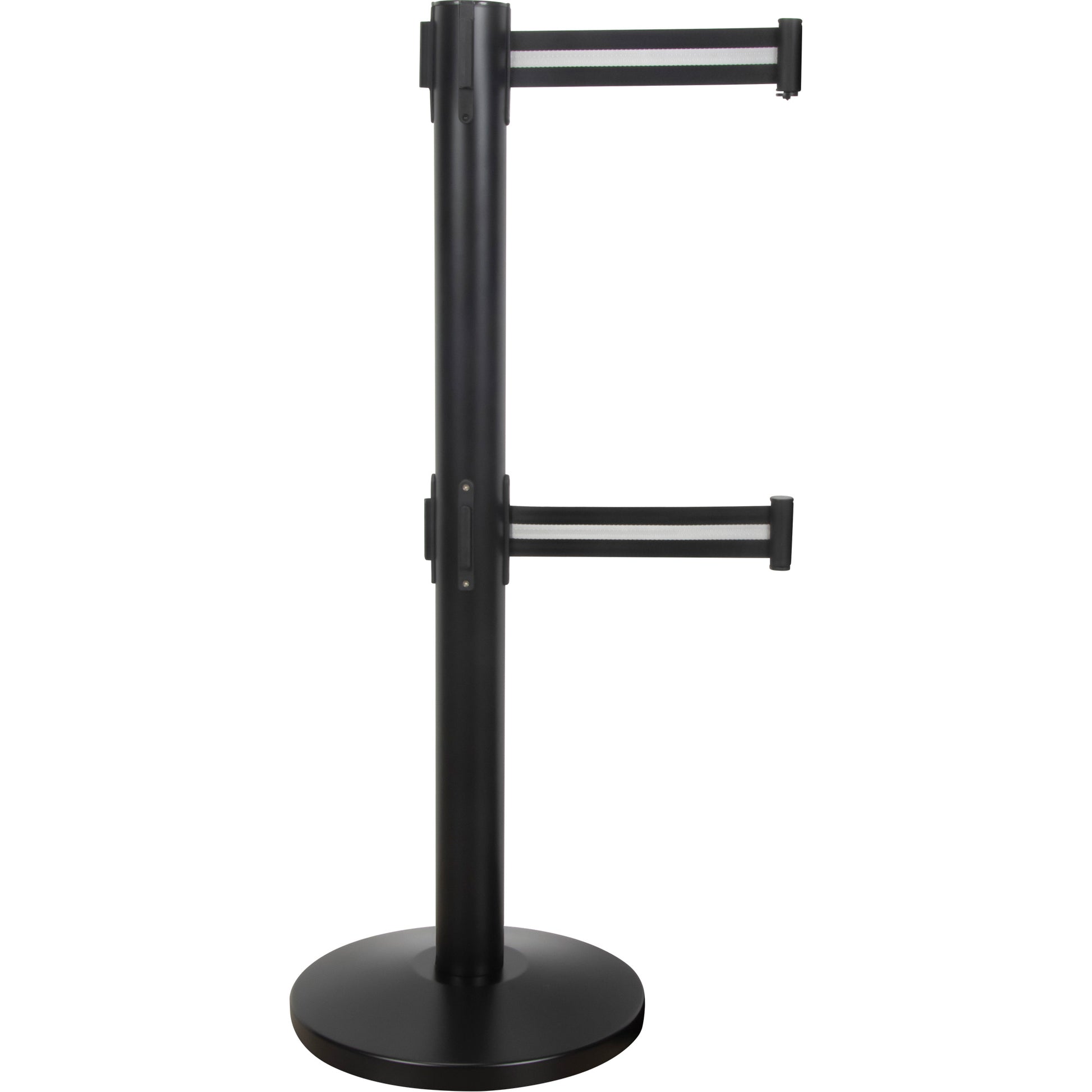 Zenith Safety Products Dual Belt Crowd Control Barrier, Steel, 35" H, Black/White Tape, 7' Tape Length