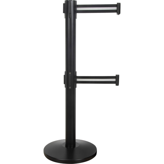 Zenith Safety Products Dual Belt Crowd Control Barrier, Steel, 35" H, Black/White Tape, 7' Tape Length