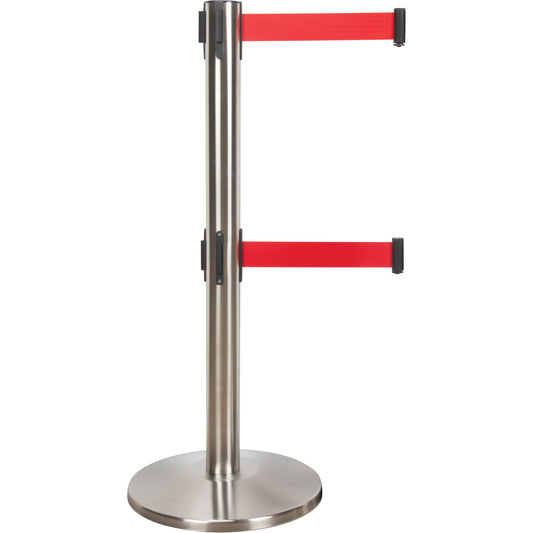 Zenith Safety Products Dual Belt Crowd Control Barrier, Steel, 35" H, Red Tape, 7' Tape Length