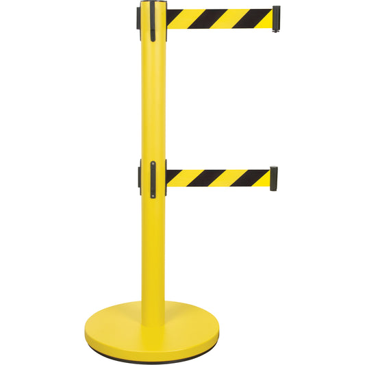 Zenith Safety Products Dual Belt Crowd Control Barrier, Steel, 35" H, Black/Yellow Tape, 7' Tape Length