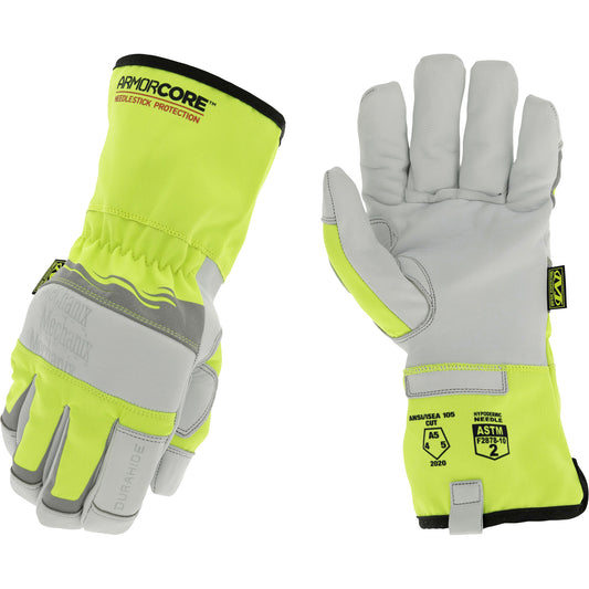 Mechanix Wear Hi-Viz Needlestick Protection Gloves, Size Medium, Polyurethane Coated, DuraHide™ Shell, ASTM ANSI Level A5