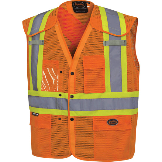 Pioneer 6938A Drop Shoulder Safety Tear-Away Vest, High Visibility Orange, 4X-Large/5X-Large, Polyester