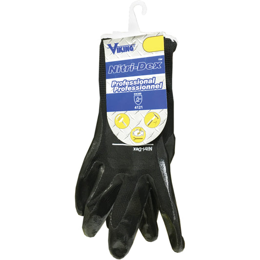 Viking Nitri-Dex Work Gloves, Size 9, Nitrile Coated, Polyester Shell, EN 388 Level 1