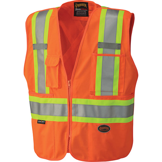 Pioneer 6935 Pioneer® Tear-Away Vest with Mesh Back, High Visibility Orange, Large, Polyester