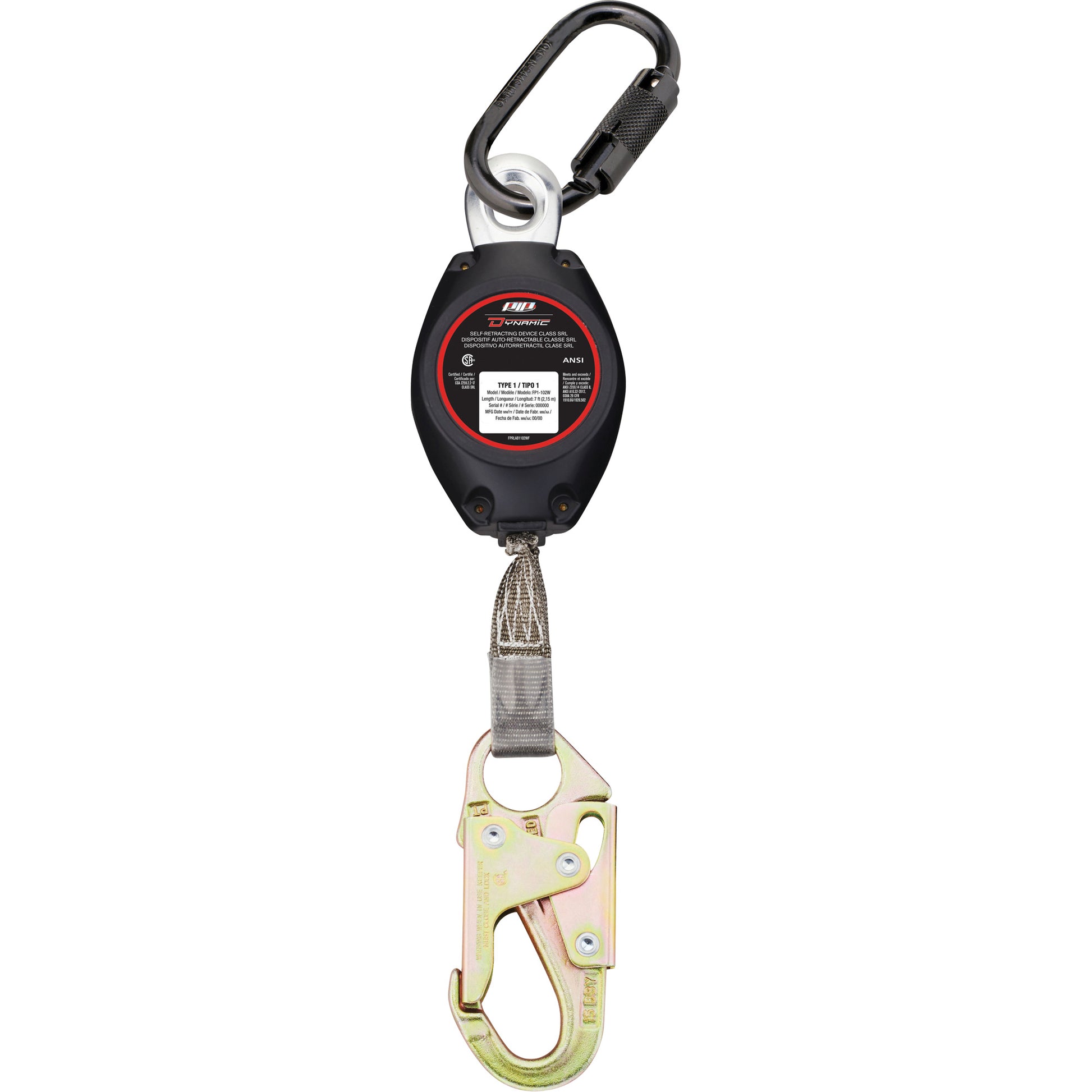 Protective Industrial Products Dynamic™ Small Snap Hook Self-Retracting Lifeline, 7', Polyester, Swivel