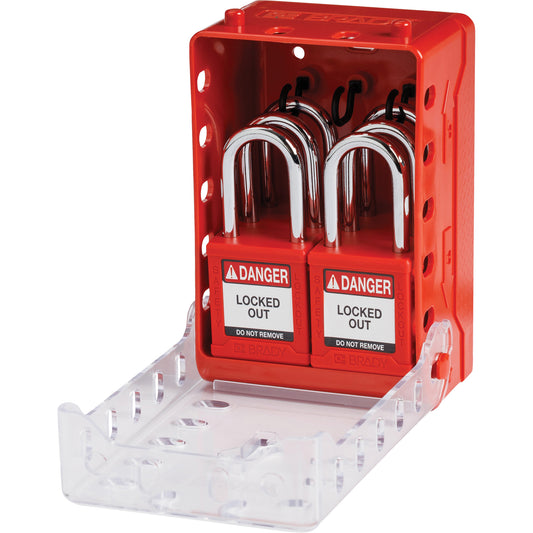 Brady Ultra Compact Group Lockout Box with Nylon Safety Lockout Padlocks, Red
