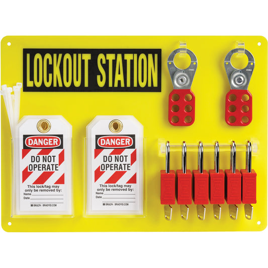 Brady Lockout Board with Keyed Alike Nylon Safety Lockout Padlocks, Plastic Padlocks, 6 Padlock Capacity, Padlocks Included