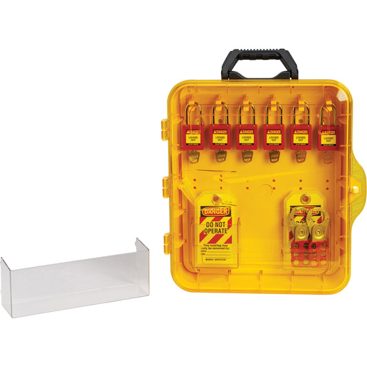 Brady Lockout Station with Keyed Alike Nylon Safety Lockout Padlocks, Plastic Padlocks, 6 Padlock Capacity, Padlocks Included