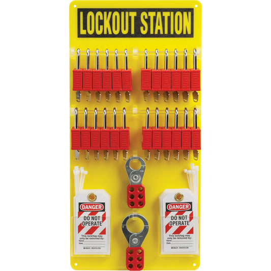 Brady Lockout Board with Keyed Different Nylon Safety Lockout Padlocks, Plastic Padlocks, 24 Padlock Capacity, Padlocks Included