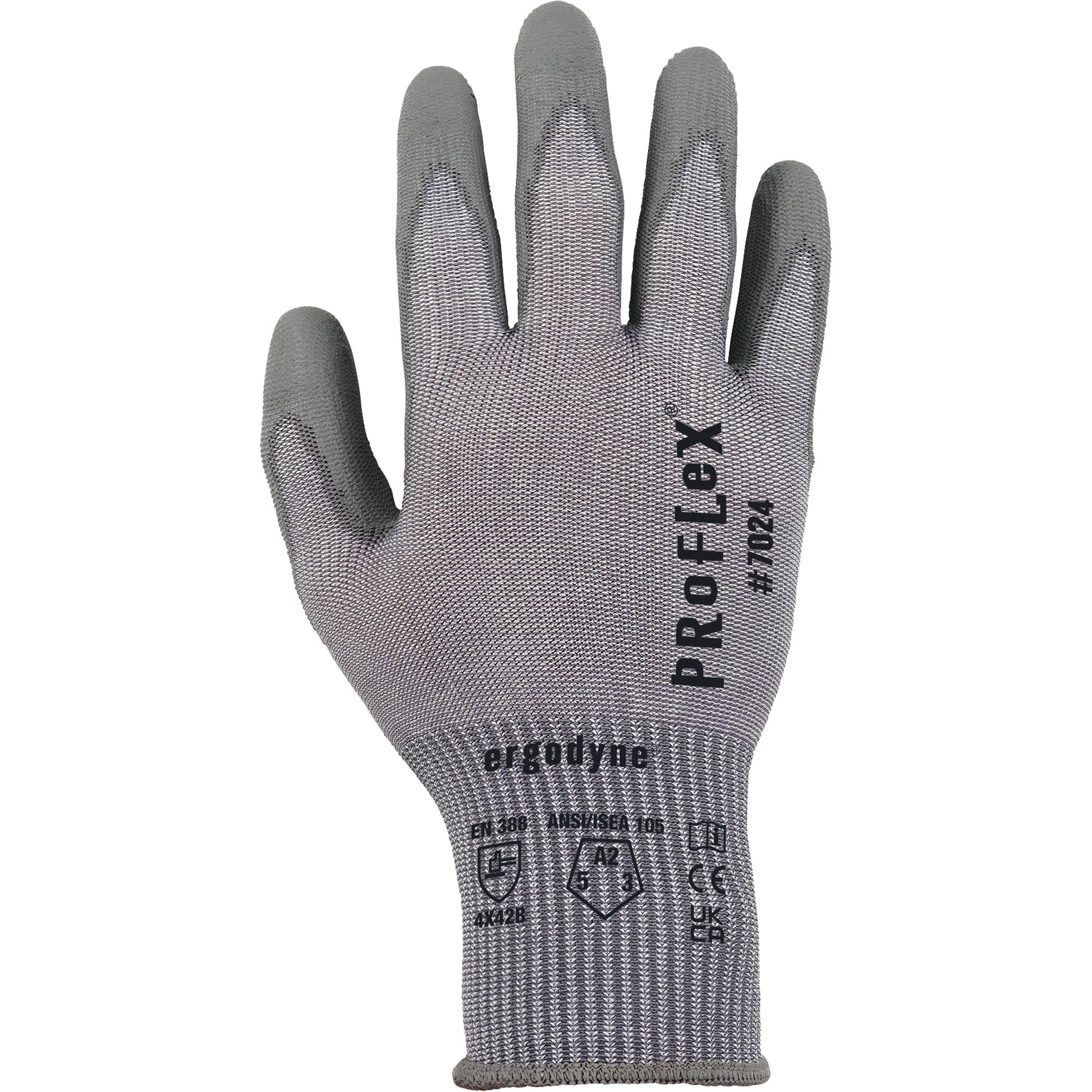 Ergodyne ProFlex 7024 Cut-Resistant Gloves, Size Medium, 13 Gauge, Polyurethane Coated, Polyester/HPPE/Spandex Shell, ASTM ANSI Level A2/EN 388 Level B