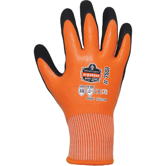 Ergodyne ProFlex 7551 Coated Cut-Resistant Winter Work Gloves, Size Large, 10/13 Gauge, Nitrile/Rubber Latex Coated, HPPE Shell, ASTM ANSI Level A5/EN 388 Level E