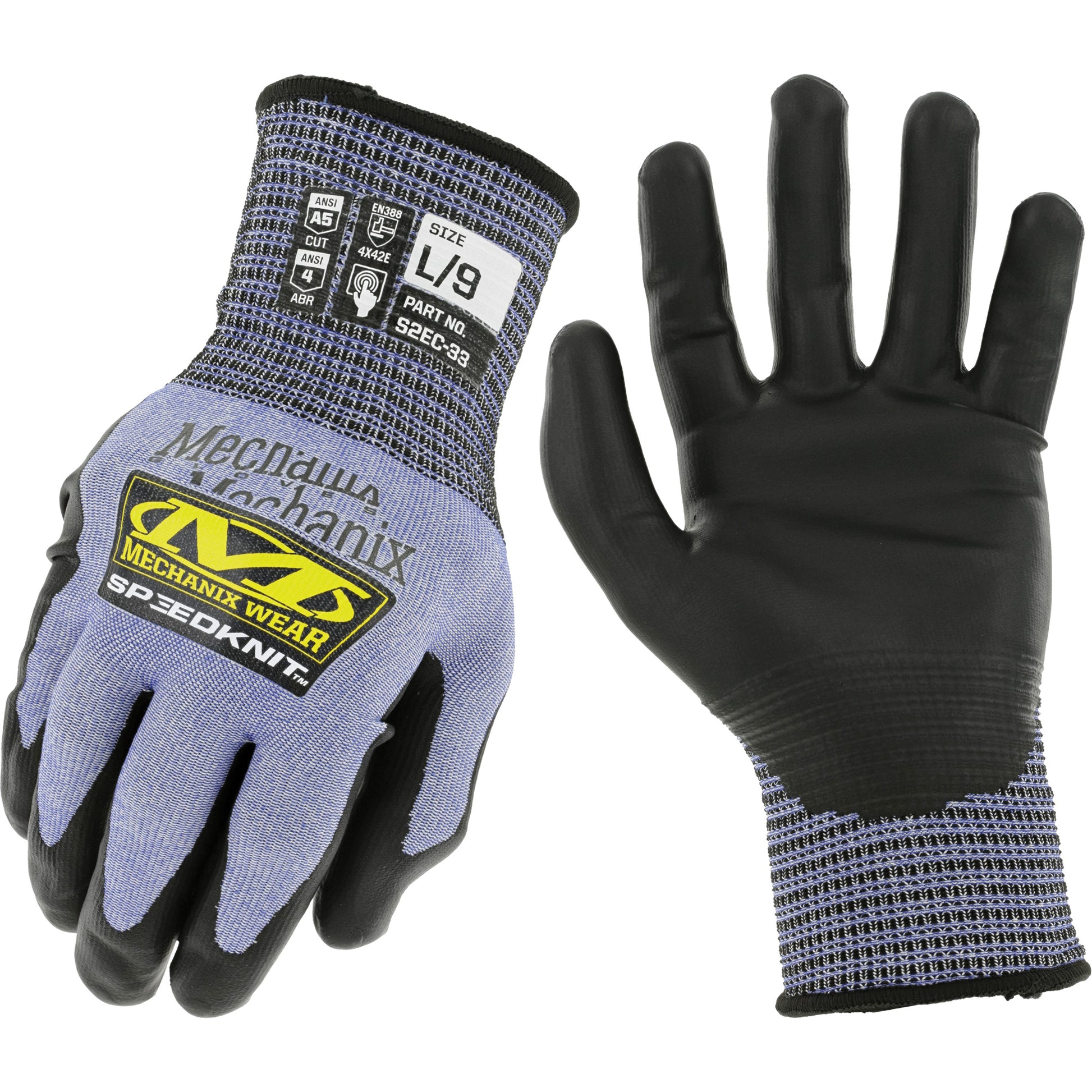 Mechanix Wear Speedknit™ S2EC33 Cut-Resistant Gloves, Size Large/9, 18 Gauge, Urethane Coated, HPPE/Tungsten Shell, ASTM ANSI Level A5/EN 388 Level D