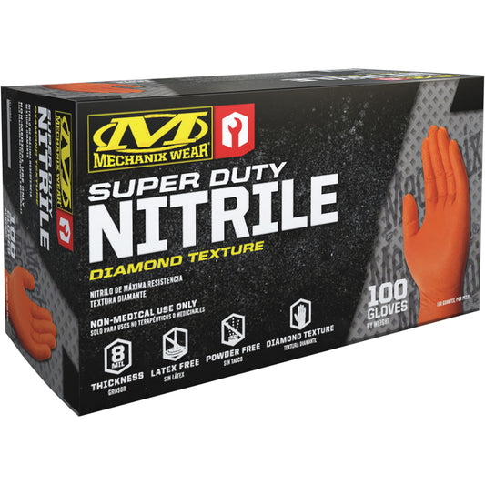 Mechanix Wear Super Duty Disposable Gloves, 9/Medium, Nitrile, 8-mil, Powder-Free, Orange
