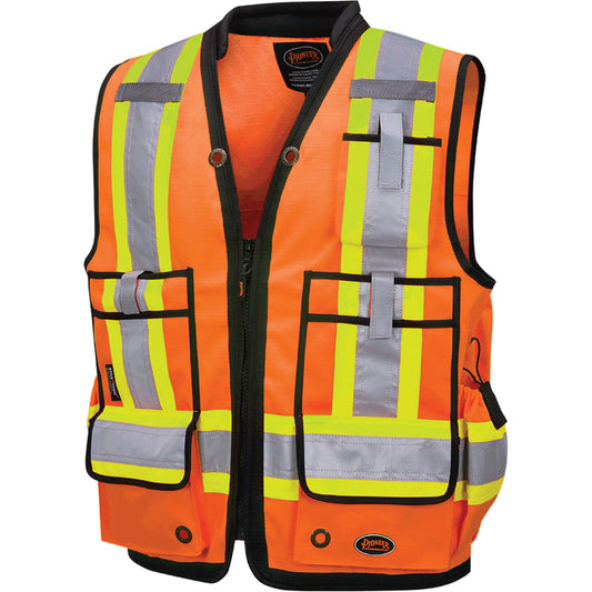Pioneer 6676 High Visibility 1200D Surveyor's Vest, High Visibility Orange, Large, Polyester/Polyurethane