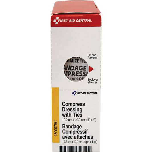First Aid Central SmartCompliance® Refill Compress Pressure Bandage with Ties, 4" L x 4" W