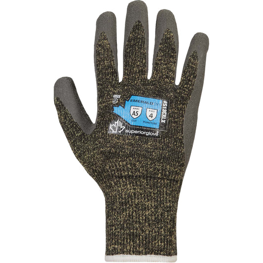 Superior Glove Works Ltd. Emerald CX® Cut Resistant Gloves, Size 8, 13 Gauge, Rubber Latex Coated, Stainless Steel/Kevlar® Shell, ASTM ANSI Level A5