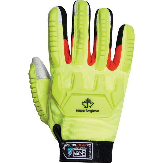 Superior Glove Works Ltd. Clutch Gear® High-Visibility Cut-Resistant Gloves, Size 2X-Large/11, Goatskin/Kevlar® Shell, ASTM ANSI Level A5