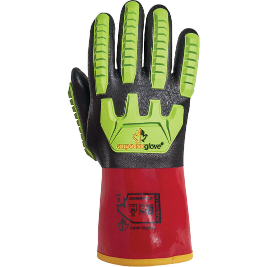 Superior Glove Works Ltd. Chemstop™ High-Visibility Cut-Resistant Gloves, Size Medium/8, 15 Gauge, PVC/Nitrile Coated, Aramid Shell, ASTM ANSI Level A6