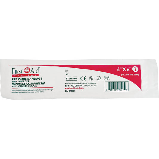 First Aid Central Sterile Compress Pressure Bandage, 6" L x 6" W