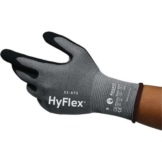 Ansell HyFlex® 11-571 Cut-Resistant Gloves, Size 5, 15 Gauge, Nitrile Coated, Nylon/HPPE/Spandex Shell, ASTM ANSI Level A4/EN 388 Level D