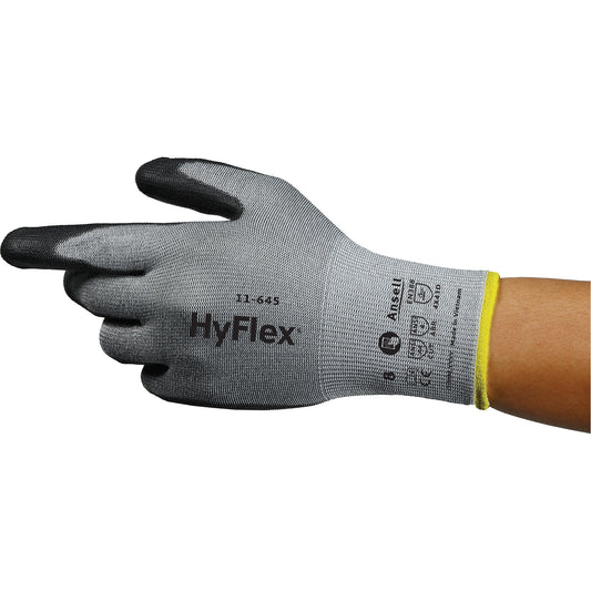 Ansell HyFlex® 11-645 Cut-Resistant Gloves, Size 8, 13 Gauge, Polyurethane Coated, Intercept™ Shell, ASTM ANSI Level A4/EN 388 Level D
