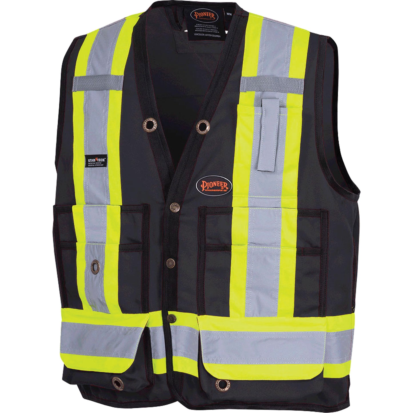 Pioneer 6692BK Surveyor's Safety Vest, Black, Medium, Polyester