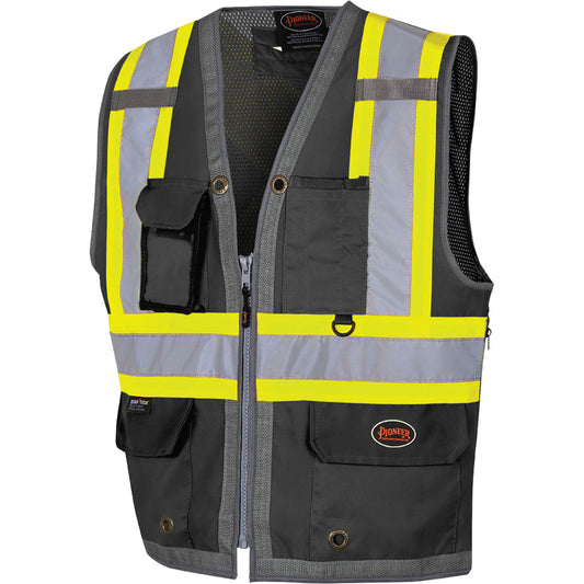 Pioneer 6671 Mesh-Back Zip-Front Surveyor's Vest, Black, X-Large, Polyester