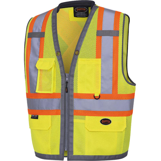 Pioneer 6675 The Rock Mesh Surveyor's Vest, High Visibility Lime-Yellow, Large, Polyester