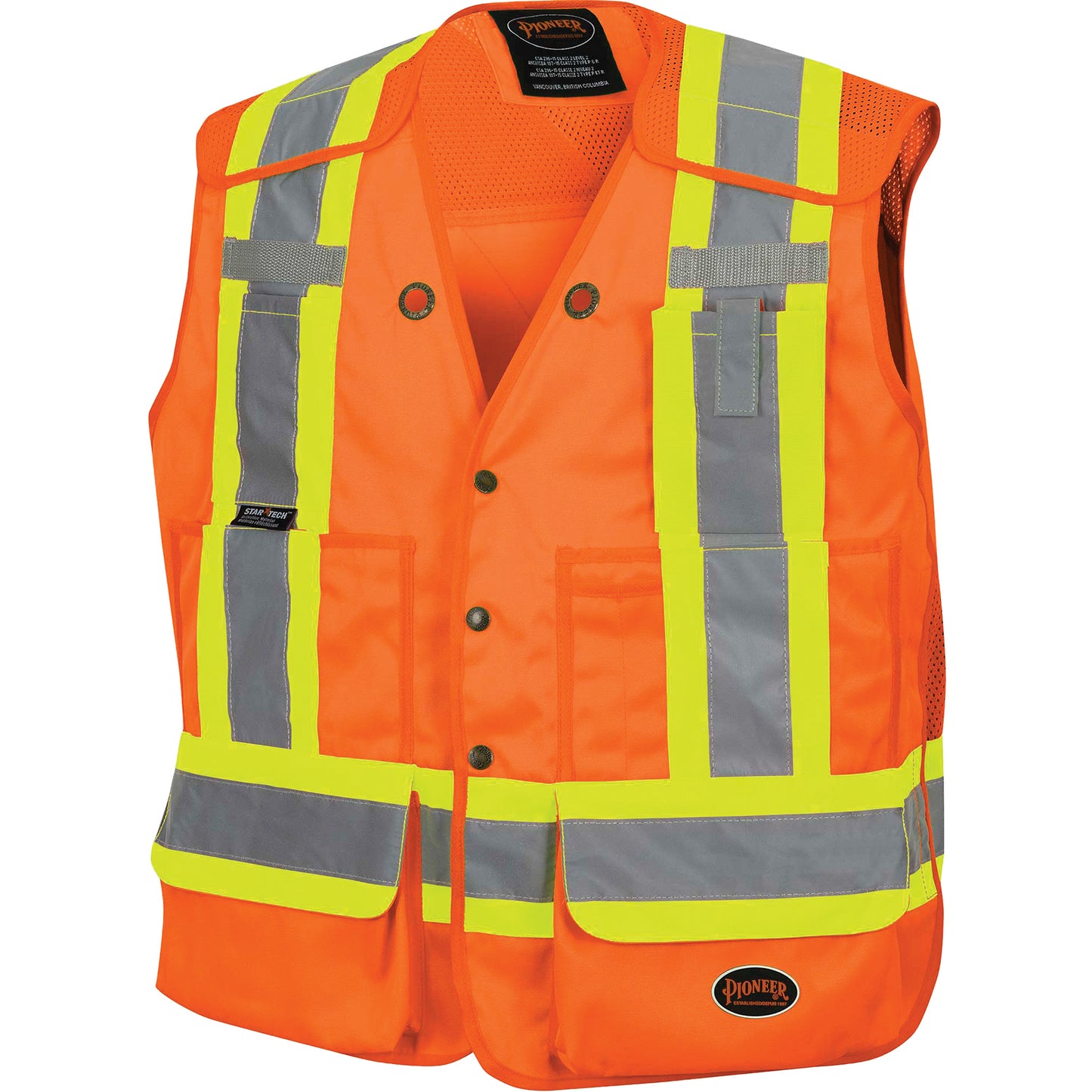 Pioneer 6694 Drop-Shoulder Tear-Away Surveyor's Vest, High Visibility Orange, Small, Poly-Cotton