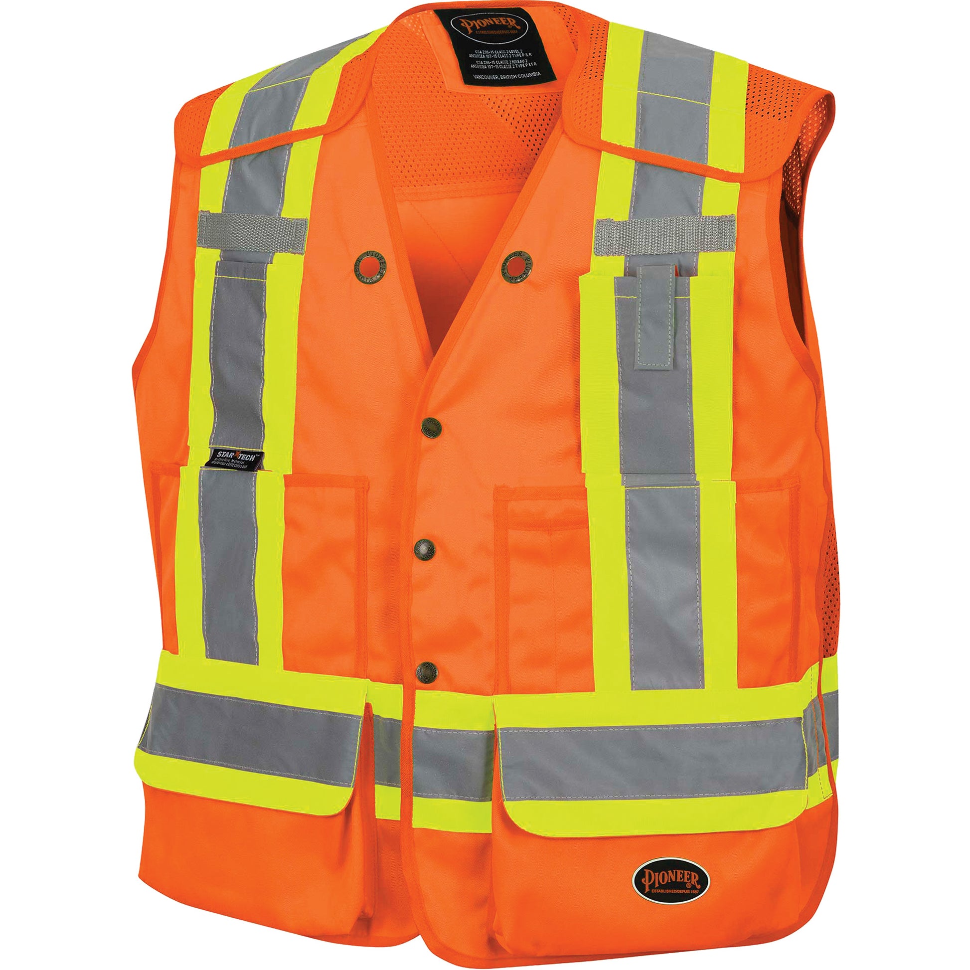 Pioneer 6694 Drop-Shoulder Tear-Away Surveyor's Vest, High Visibility Orange, Small, Poly-Cotton