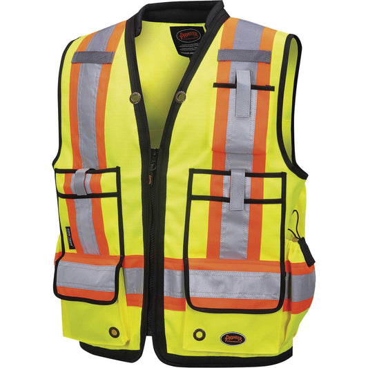 Pioneer 6677 1200D Surveyor's Vest, High Visibility Lime-Yellow, Medium, Polyester