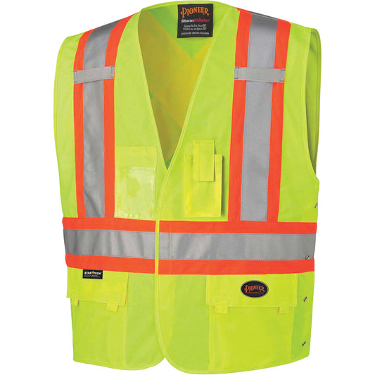 Pioneer 131 Safety Vest with Adjustable Sides, High Visibility Lime-Yellow, 2X-Large/3X-Large, Polyester