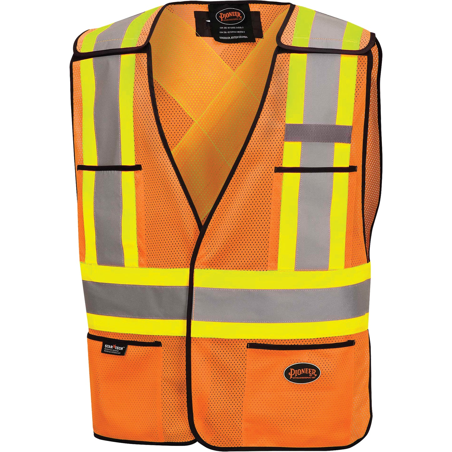 Pioneer 6926 Tear-Away Safety Vest, High Visibility Orange, Polyester