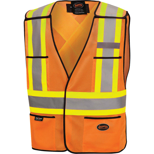 Pioneer 6926 Tear-Away Safety Vest, High Visibility Orange, Polyester
