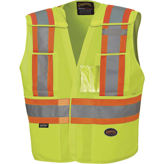 Pioneer 6931 Drop-Shoulder Tear-Away Surveyor's Vest, High Visibility Lime-Yellow, Large/X-Large, Polyester