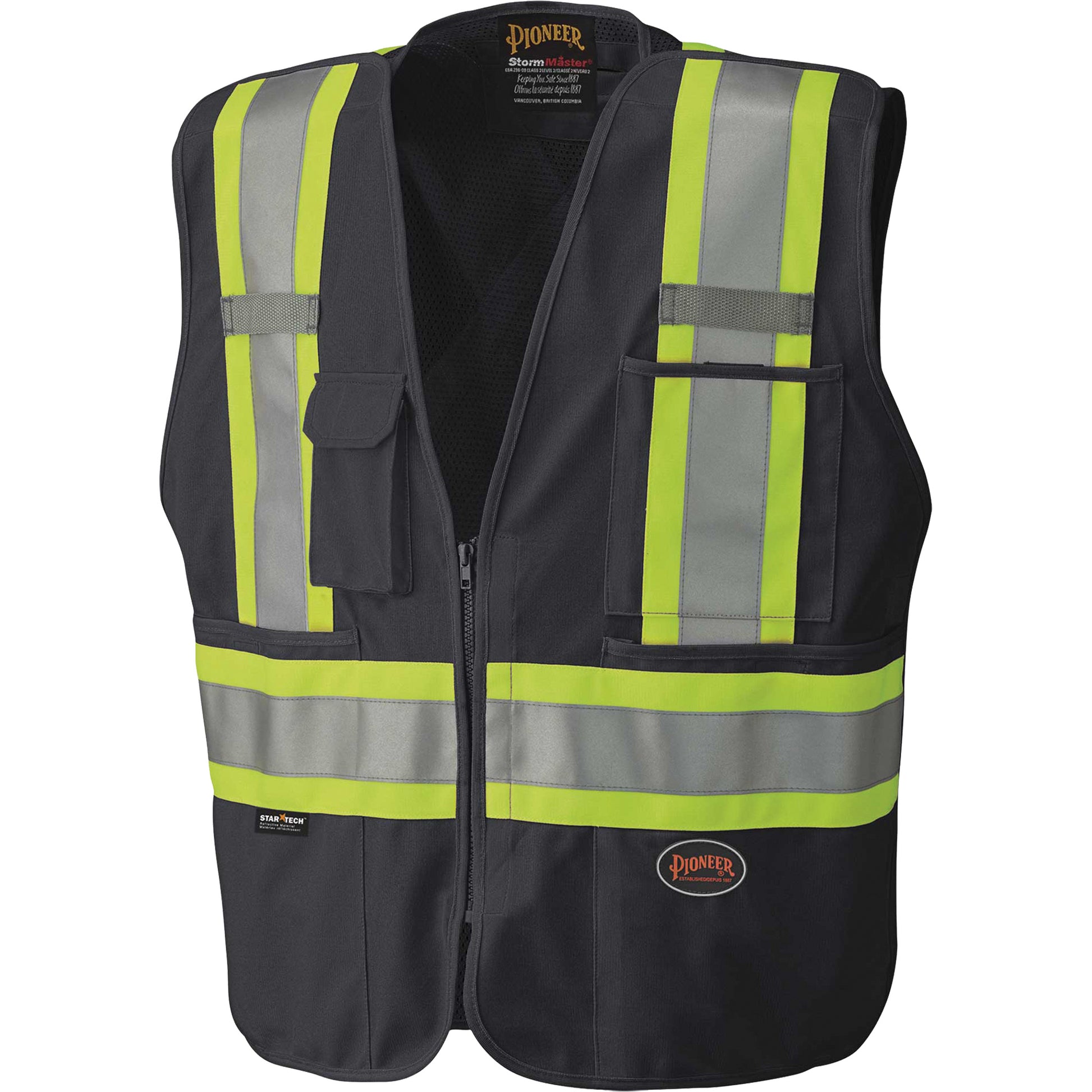 Pioneer 6937 Tear-Away Safety Mesh-Back Vest, Black, X-Small, Polyester