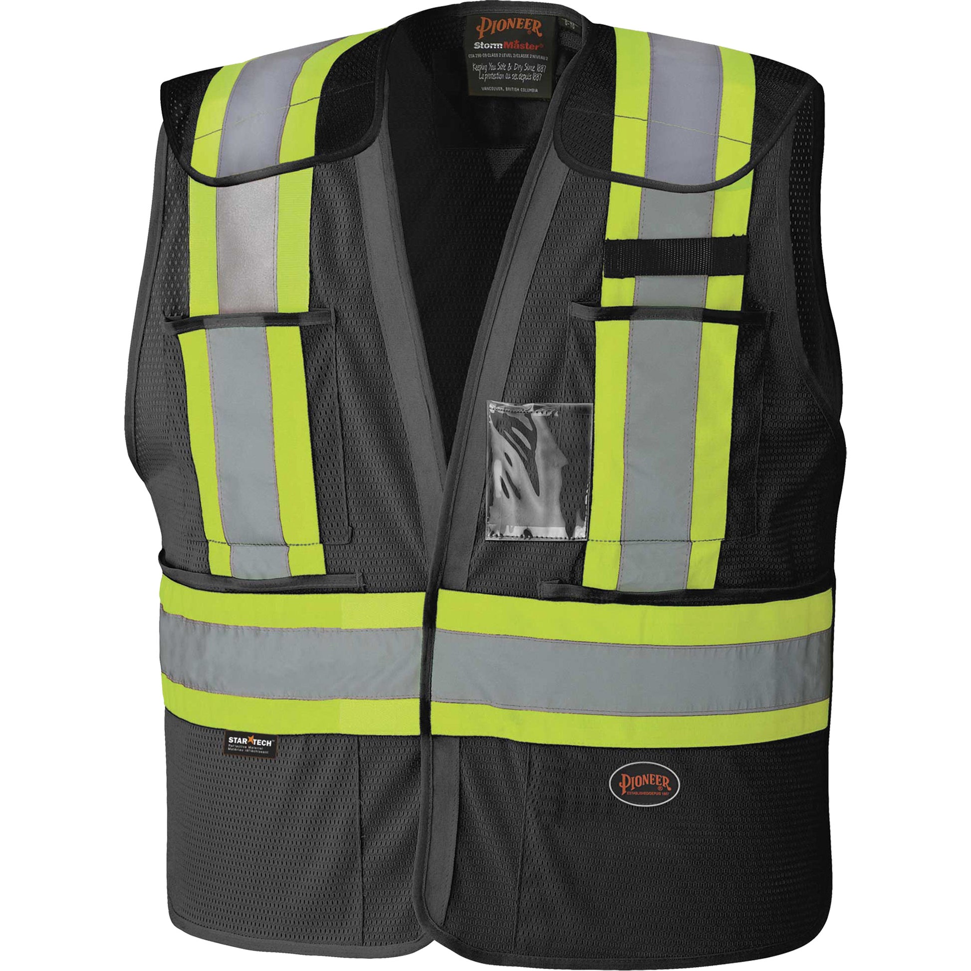 Pioneer 6933BK Drop-Shoulder Safety Tear-Away Vest, Black, Large/X-Large, Polyester